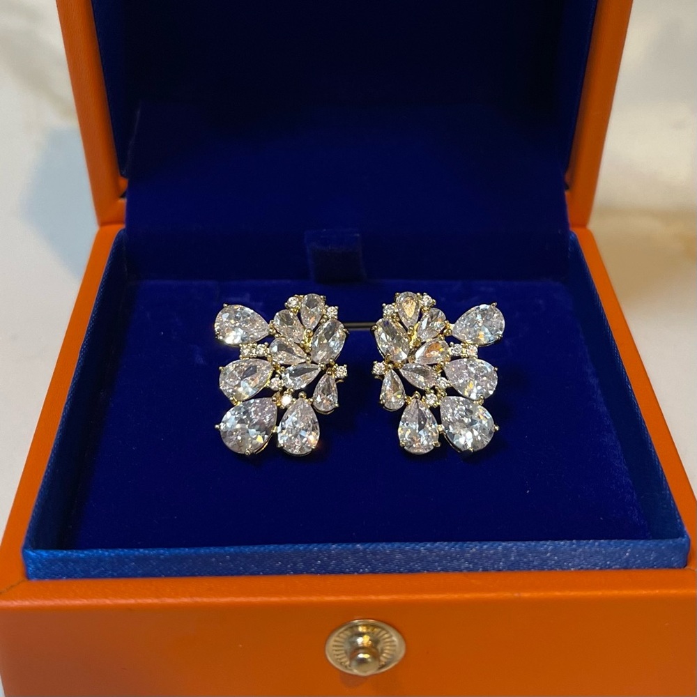 10K Gold Moissanite Pear-Cluster Earrings